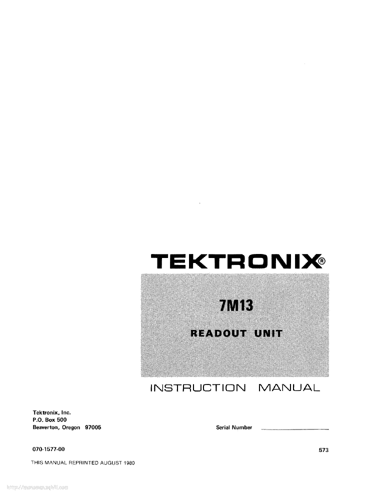 TEKTRONIX TYPE-7M13 READOUT-UNIT INSTRUCTION SCH service manual (1st page)