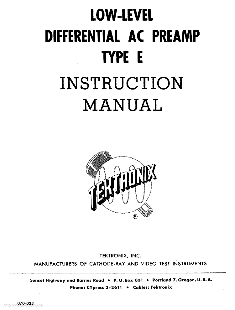 TEKTRONIX TYPE-E LOW-LEVEL-DIFFERENTIAL-AC-PREAMP SCH service manual (1st page)