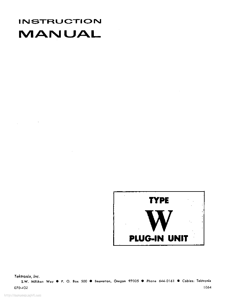 Details about   TEKTRONIX INSTRUCTION MANUAL for TYPE W PLUG-IN UNIT 
