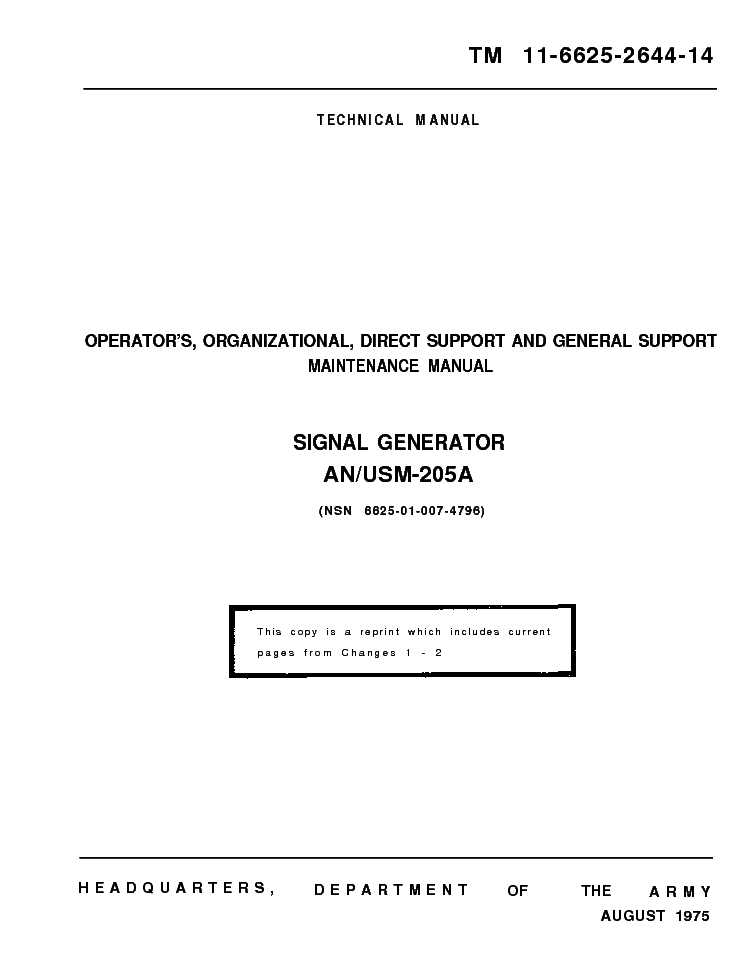 US MILITARY AN USM-205A SIGNAL GENERATOR 10 HZ TO 10 MHZ service manual
