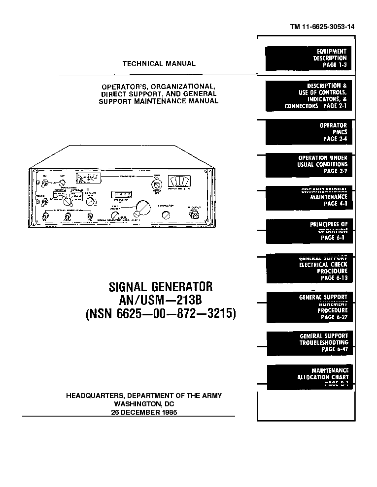 US MILITARY AN USM-213B SIGNAL GENERATOR 800MHZ TO 2400MHZ service manual