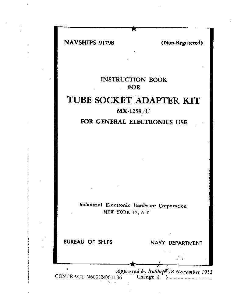 US MILITARY MX-1258U TUBE SOCKET ADAPTER KIT service manual