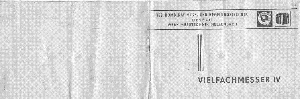 VEB MESSTECHNIK MELLENBACH VIELFACHMESSER IV 1973 MTM MULTIMETER SM service manual
