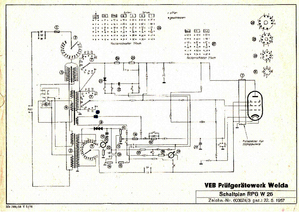 VEB PRUFGERATEWERK WEIDA RPG W26 TUBE TESTER SCH AND USER MANUAL service manual
