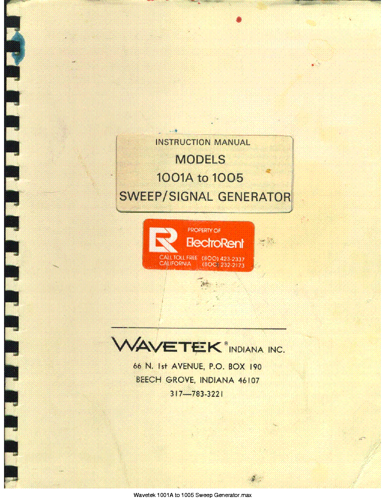 WAVETEK 1001A 1002 1003 1004 1005 Operating & Service Manual 