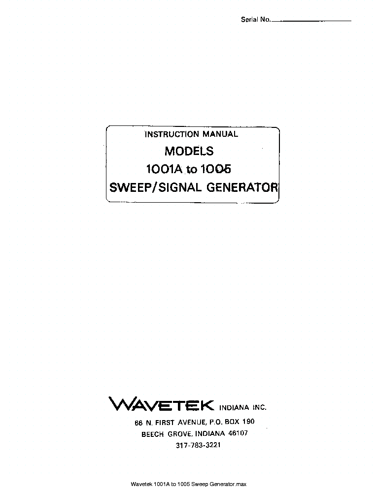 WAVETEK 1001A 1002 1003 1004 1005 Operating & Service Manual 
