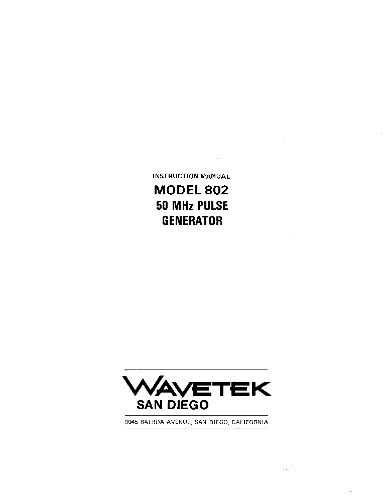 WAVETEK 802 50MHz Pulse Generator Operating & Service Manuals w/Schematics 