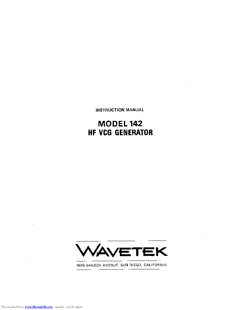 Wavetek Model 142 HF VCG Generator Instruction Manual 6F B6 