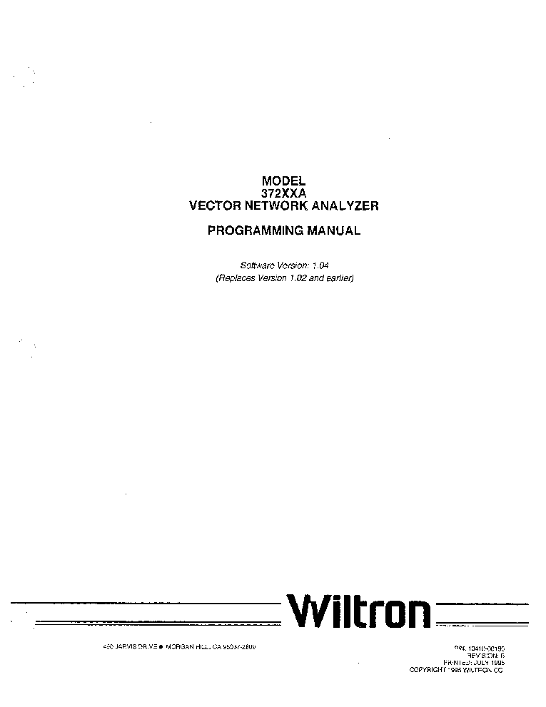 WILTRON 372XXA VECTOR NETWORK ANALYZER PROGRAMMING 1995 SM service manual