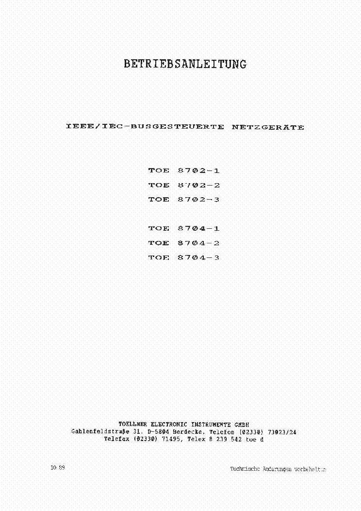 TOELLNER 8702-1 8702-2 8702-3 8704-1 8704-2 8704-3 PROGRAMMABLE POWER SUPPLY USER MANUAL service manual (1st page)