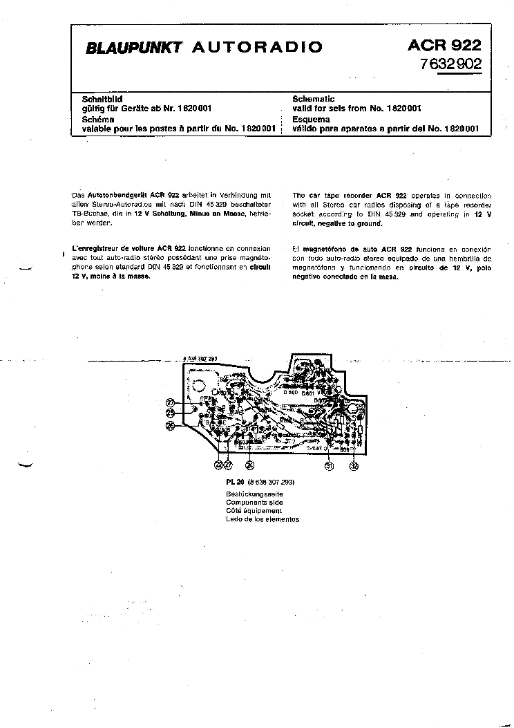 BLAUPUNKT ACR922 7632902 CARAUDIO SM service manual