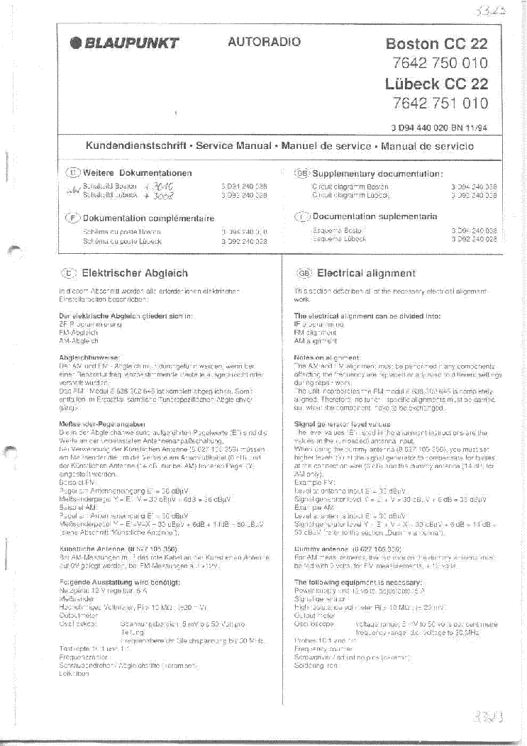 BLAUPUNKT BOSTON LUBECK CC22 service manual (1st page)