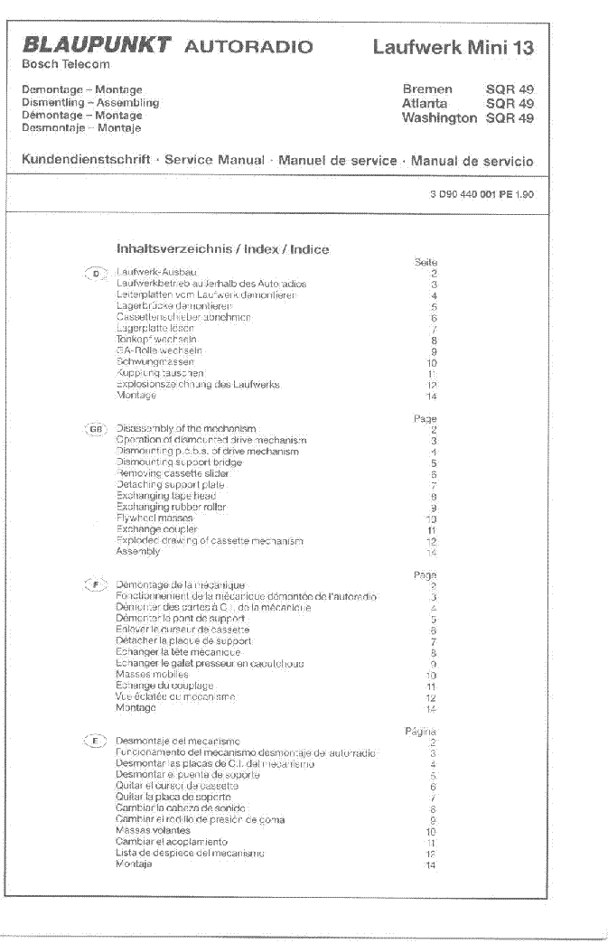 BLAUPUNKT BREMEN-ATLANTA-WASHINGTON-SQR49 service manual (1st page)