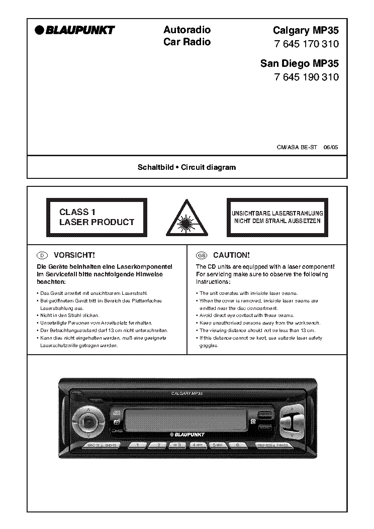 BLAUPUNKT CALGARY SAN-DIEGO-MP35 SM service manual (1st page)