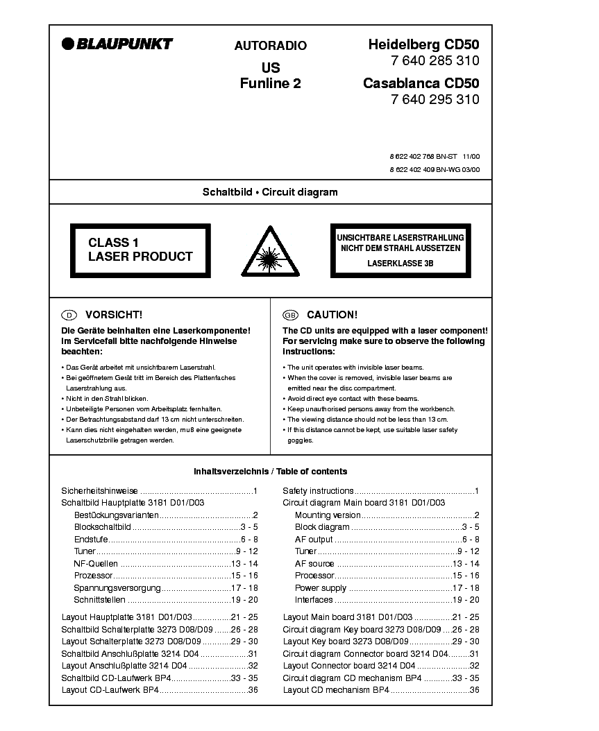 BLAUPUNKT HEIDELBERG CASABLANCA CD50 service manual (1st page)