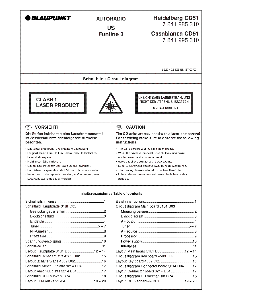 BLAUPUNKT HEIDELBERG CASABLANCA CD51 7641285310001 SM service manual (1st page)