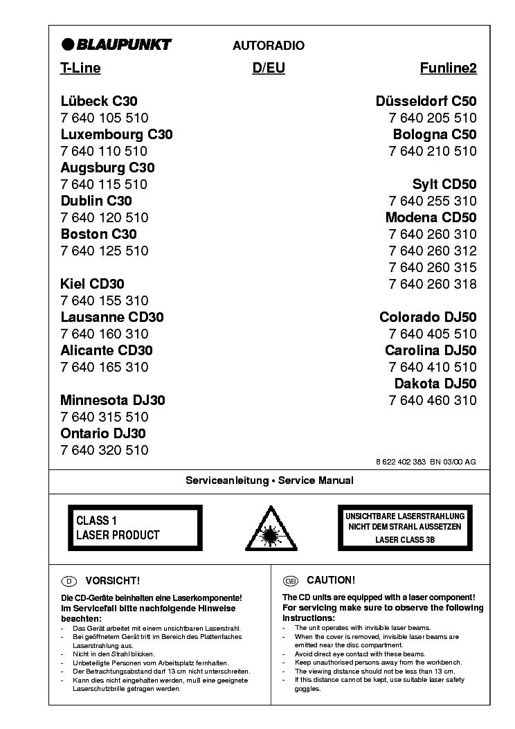 BLAUPUNKT KIEL C30-CD30-DJ30-C50-CD50-DJ50 service manual (1st page)