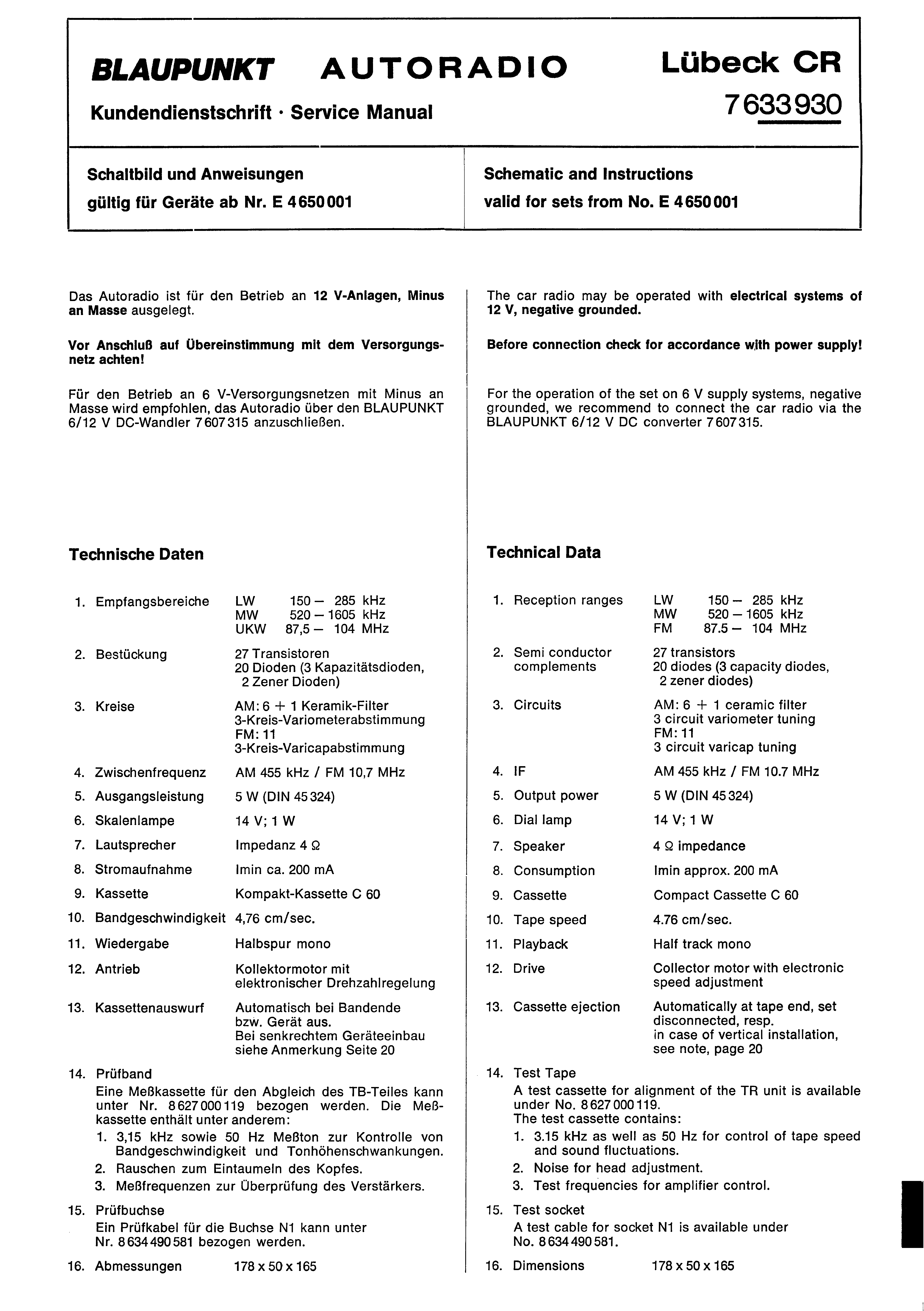 BLAUPUNKT LUEBECK CR SM service manual (1st page)