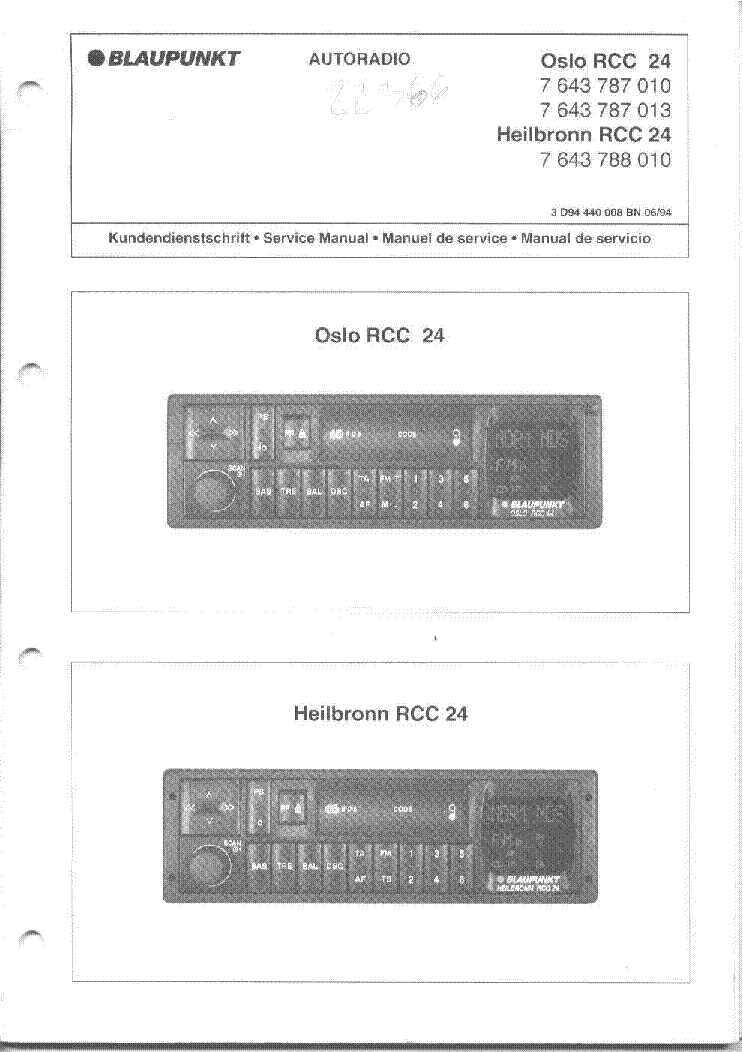 BLAUPUNKT OSLO HEILBRONN RCC-24 SM service manual (1st page)