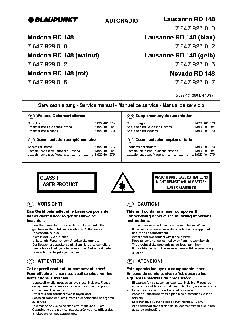 BLAUPUNKT RD148 LAUSANNE MODENA NEVADA service manual (1st page)