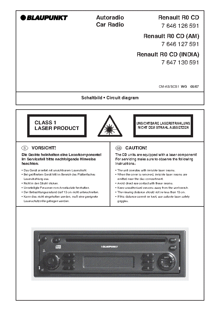 BLAUPUNKT RENAULT-R0-CD 7646126591 SM service manual (1st page)