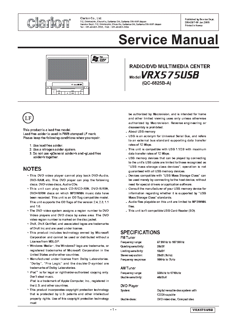 CLARION VRX575USB SM service manual (1st page)
