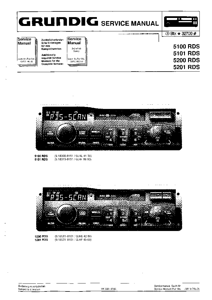 GRUNDIG 5100RDS 5101RDS 5200RDS 5201RDS service manual