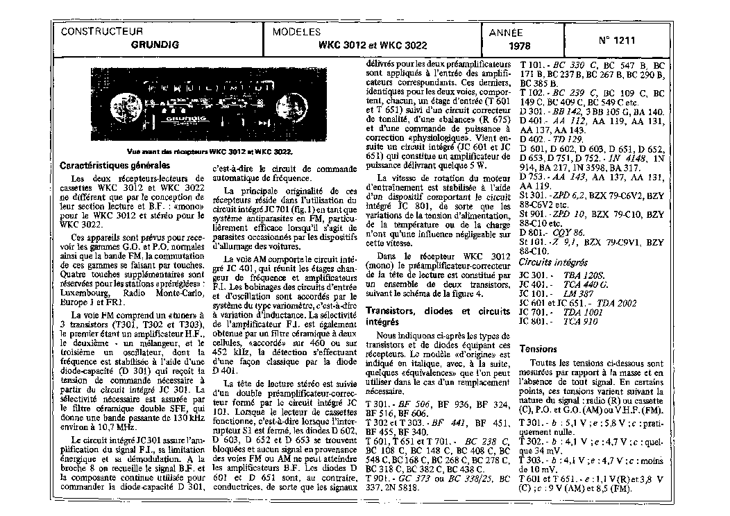 GRUNDIG WCK3012 WKC3022 1978 service manual