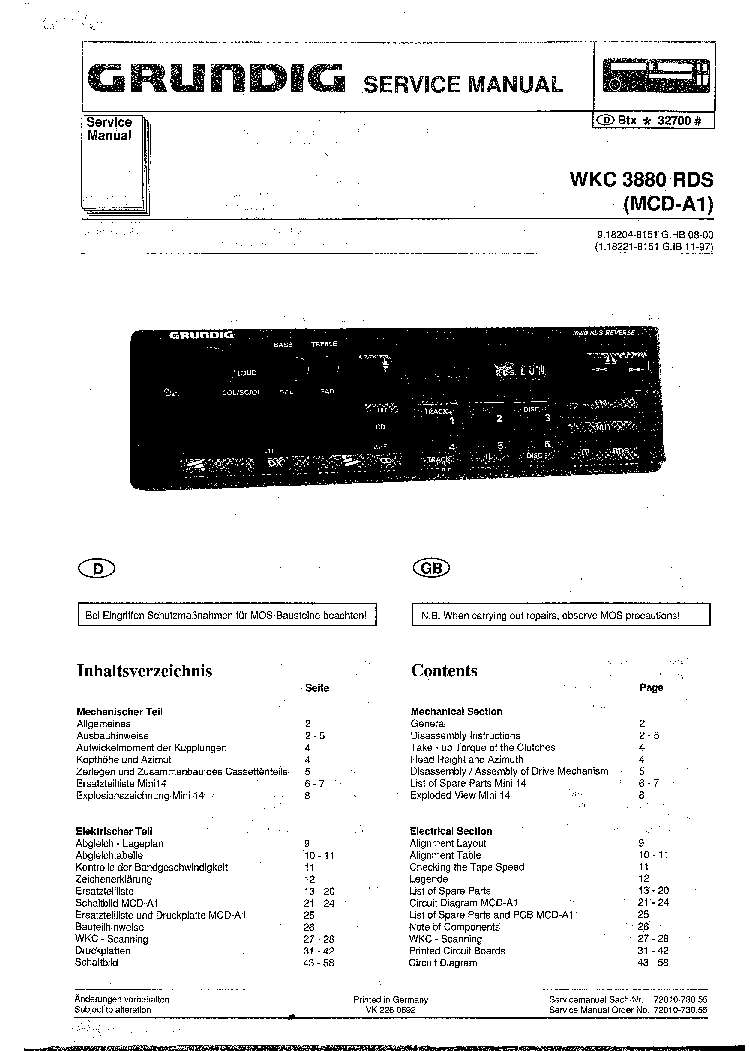 GRUNDIG WKC3880RDS service manual