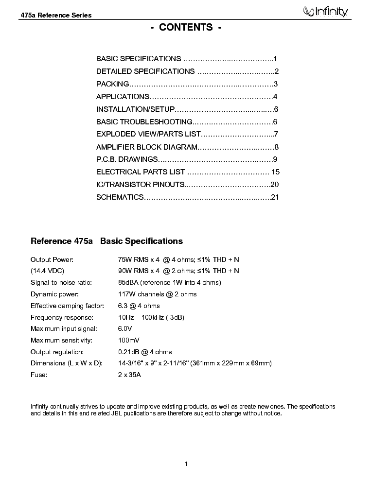 INFINITY REFERENCE-SERIES 475A Service Manual download, schematics