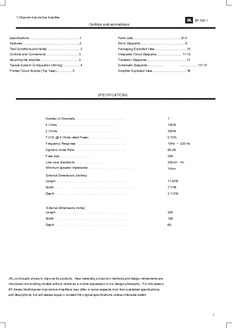 JBL BP-300.1 SM service manual (2nd page)