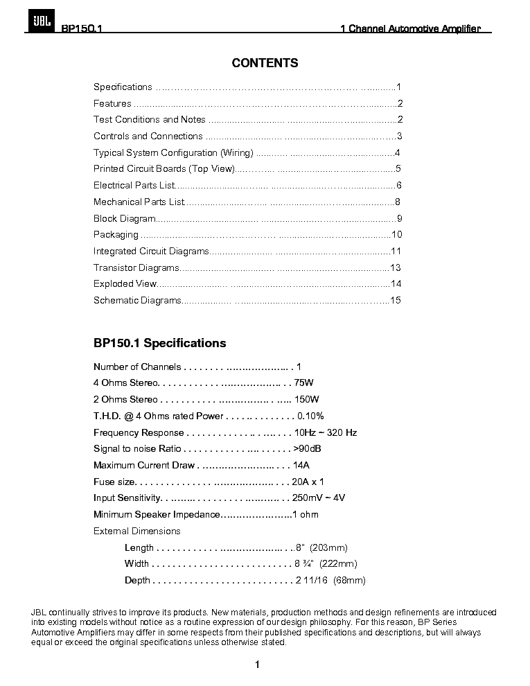 JBL BP150.1 SM service manual (2nd page)