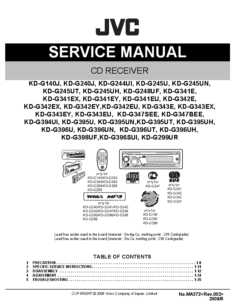 JVC KD-G299 KD-G140J KD-G240J KD-G244UI KD-G245 KD-G341 KD-G342 KD-G343 KD-G394 KD-G395 KD-G396 KD-G398 SERVICE MANUAL service manual (1st page)