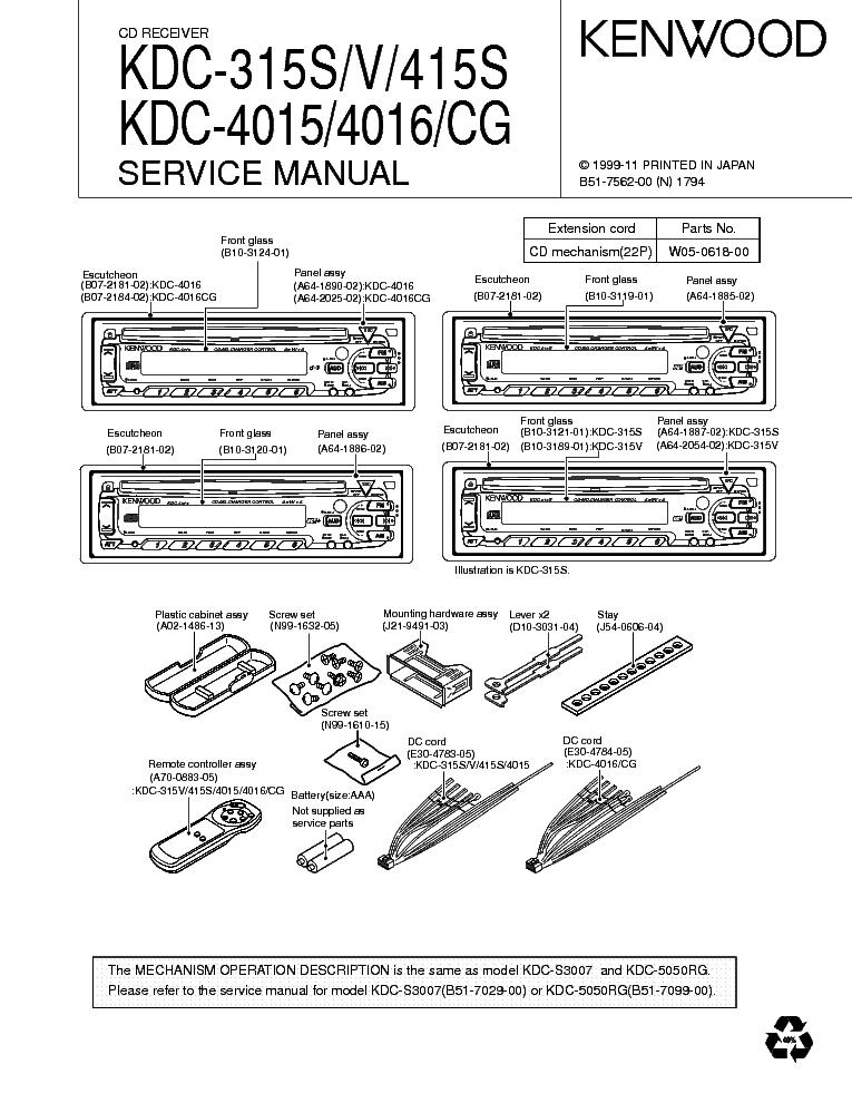 KENWOOD KDC-315S 415S 4015 4016 service manual (1st page)