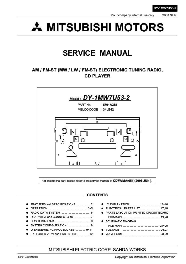 MITSUBISHI DY-1MW7U53-2 Service Manual download, schematics, eeprom ...