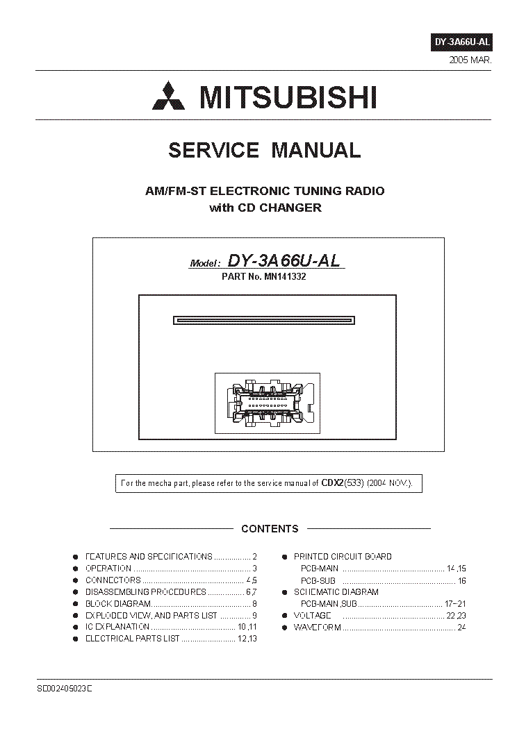 MITSUBISHI DY-3A66U-AL Service Manual download, schematics, eeprom ...