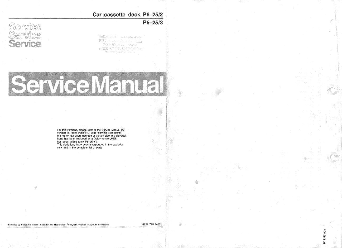 PHILIPS P62523 SM CARCASSETTEDECK Service Manual download