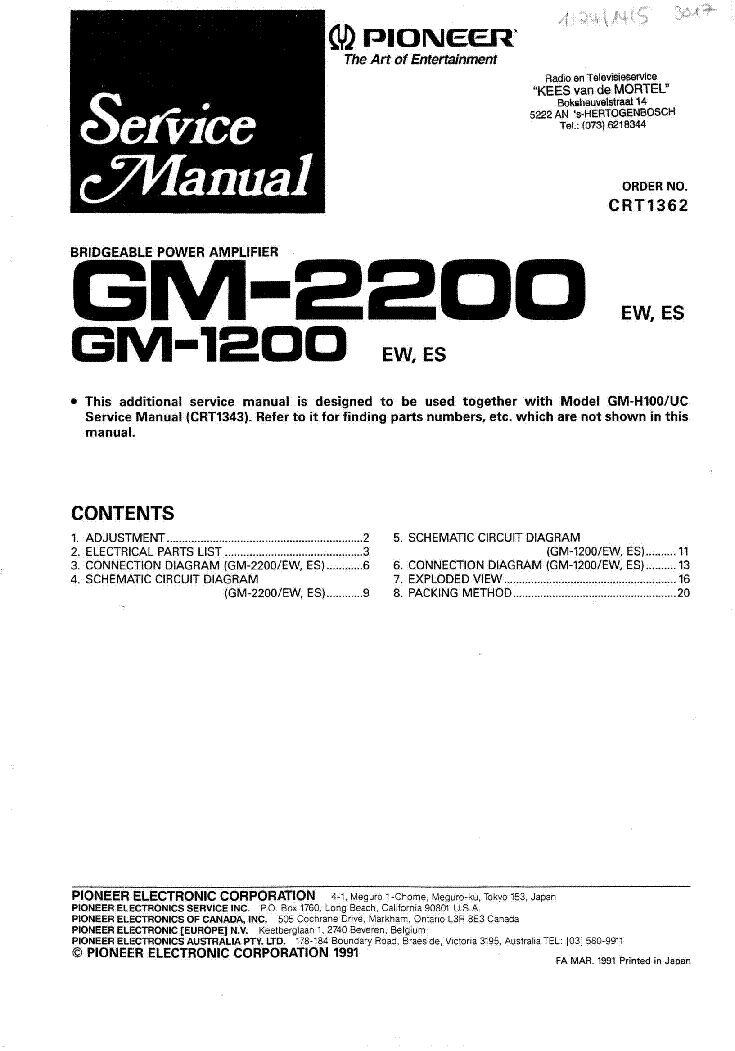 PIONEER GM-1200 GM-2200 SM CRT1362 service manual (1st page)