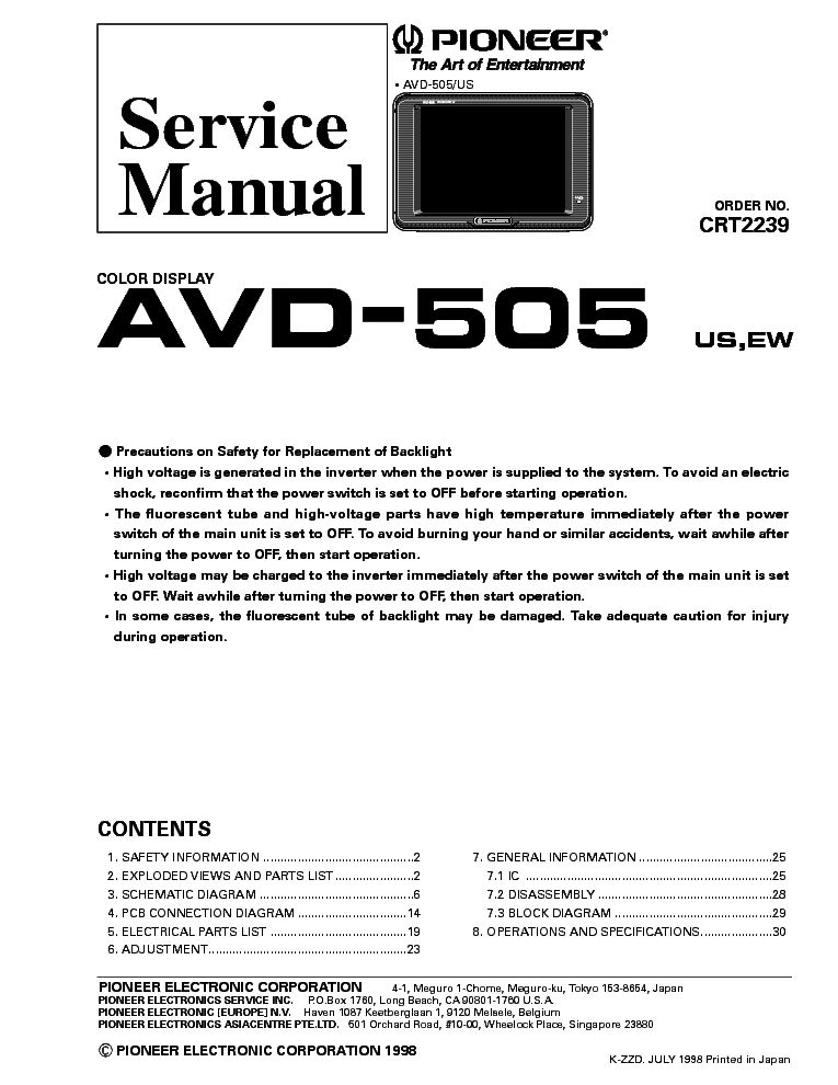 PIONEER AVD-505 LCD SM service manual (1st page)