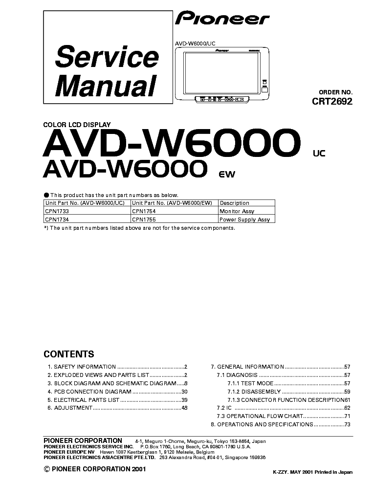 PIONEER AVD-W6000 SM service manual (1st page)