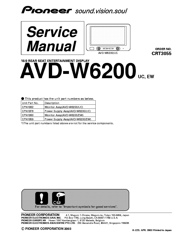 PIONEER AVD-W6200 SM service manual (1st page)
