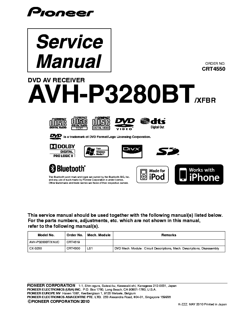 PIONEER AVH-P3280BT service manual (1st page)