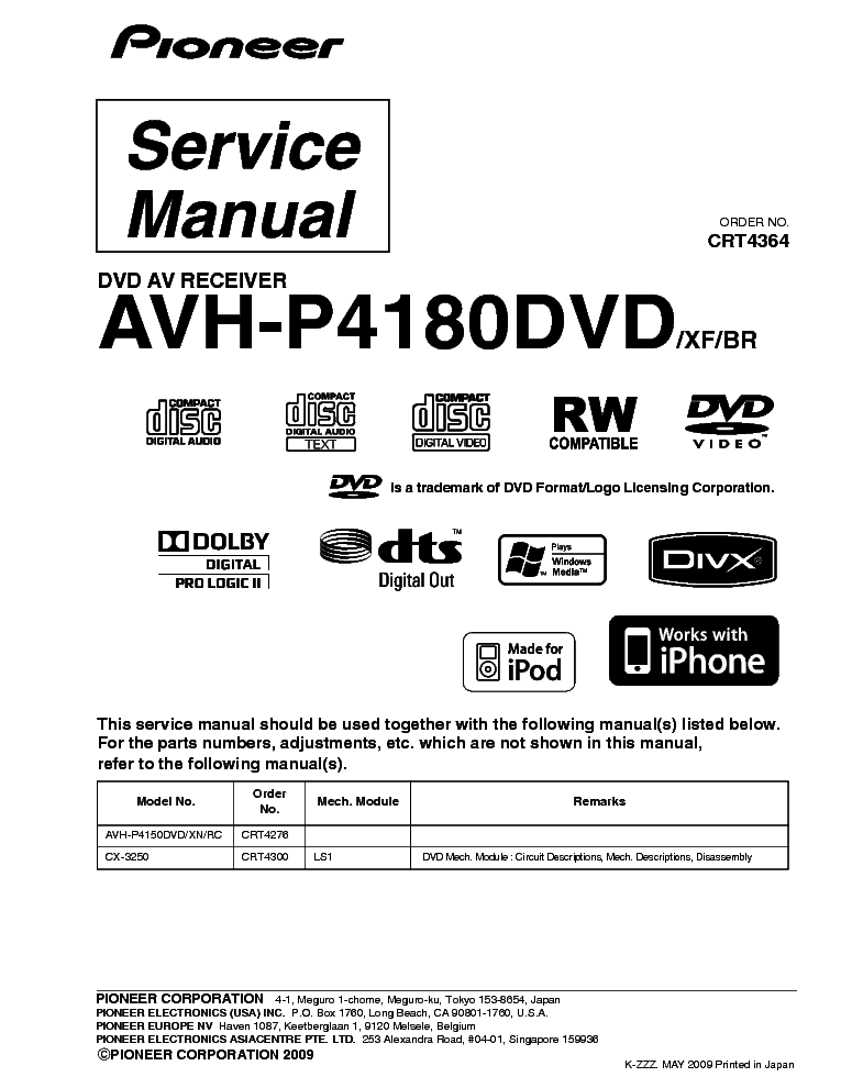 PIONEER AVH-P4180DVD service manual (1st page)