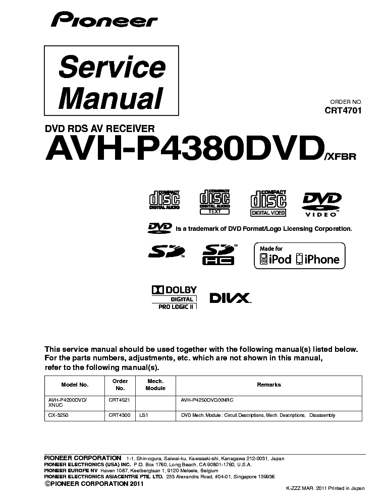 PIONEER AVH-P4380DVD service manual (1st page)