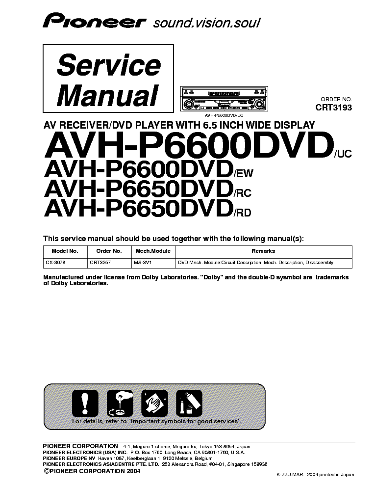 PIONEER AVH-P6600 6650DVD service manual (1st page)