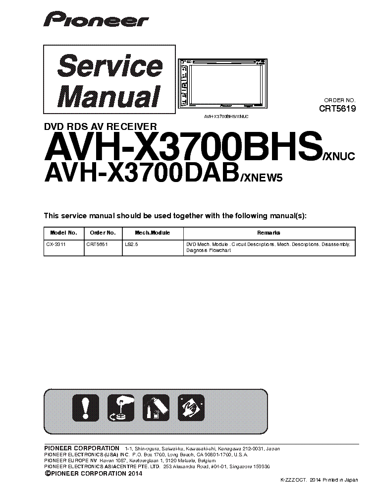 PIONEER AVH-X3700BHS X3700DAB CRT5619 service manual (1st page)