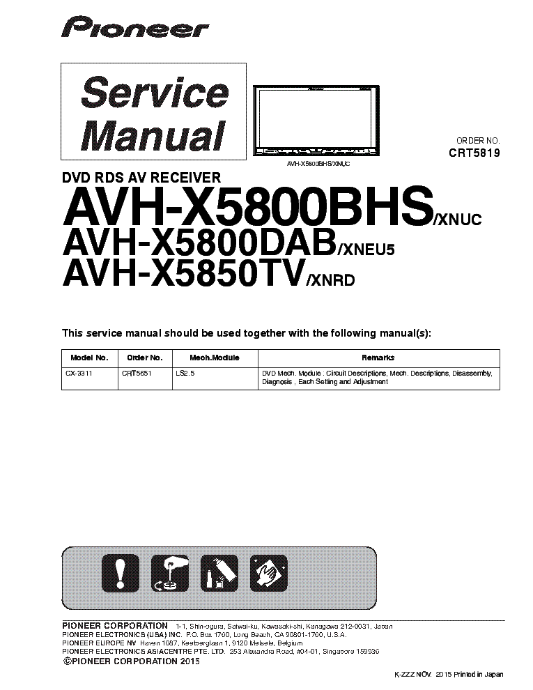 PIONEER AVH-X5800BHS AVH-X5800DAB AVH-X5850TV CRT5819 service manual (1st page)