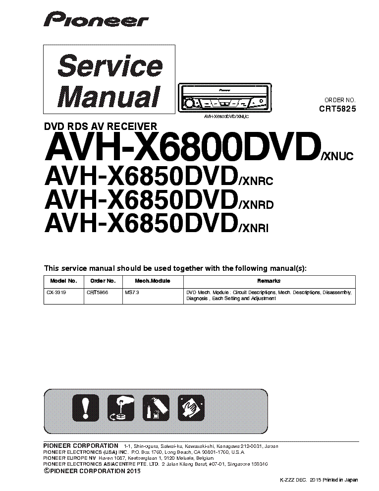PIONEER AVH-X6800DVD AVH-X6850DVD CRT5825 service manual (1st page)