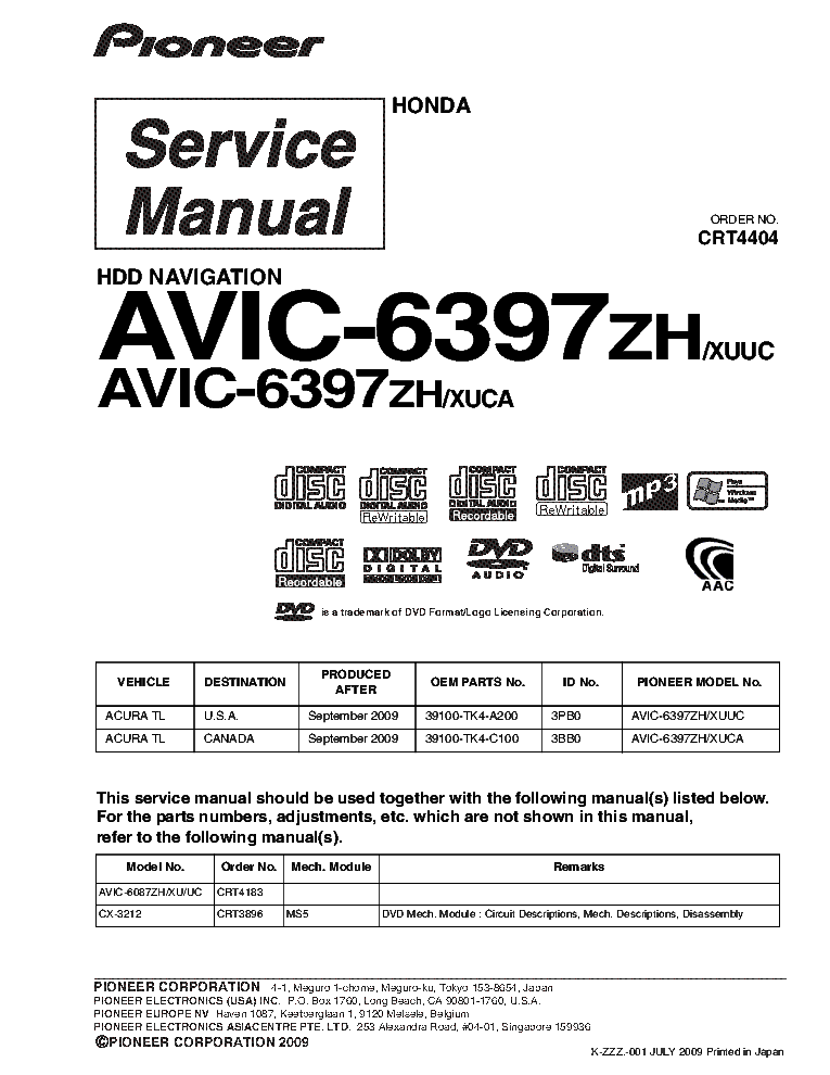 PIONEER AVIC-6397 SM CRT4404 service manual (1st page)