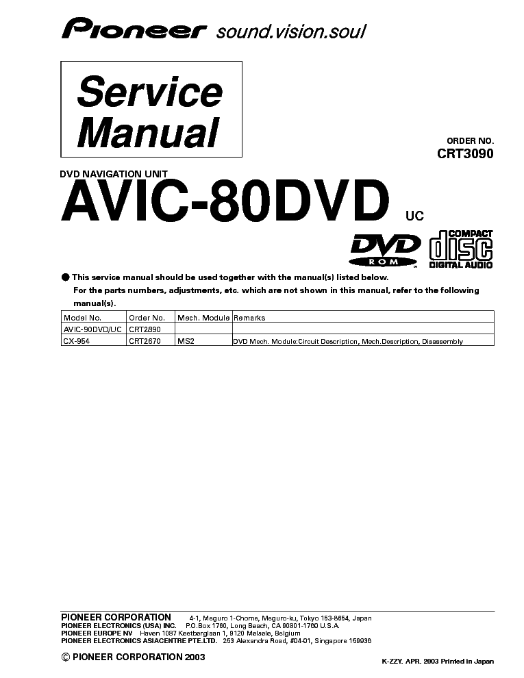 PIONEER AVIC-80DVD SM service manual (1st page)